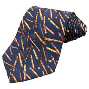 Vintage Nicole Miller Tie 55" Mens Wide Silk‎ Blue Cigar Novelty Korea 90s